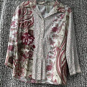 CARIBBEAN JOE Floral and Paisley Boho Style Long Sleeve Blouse